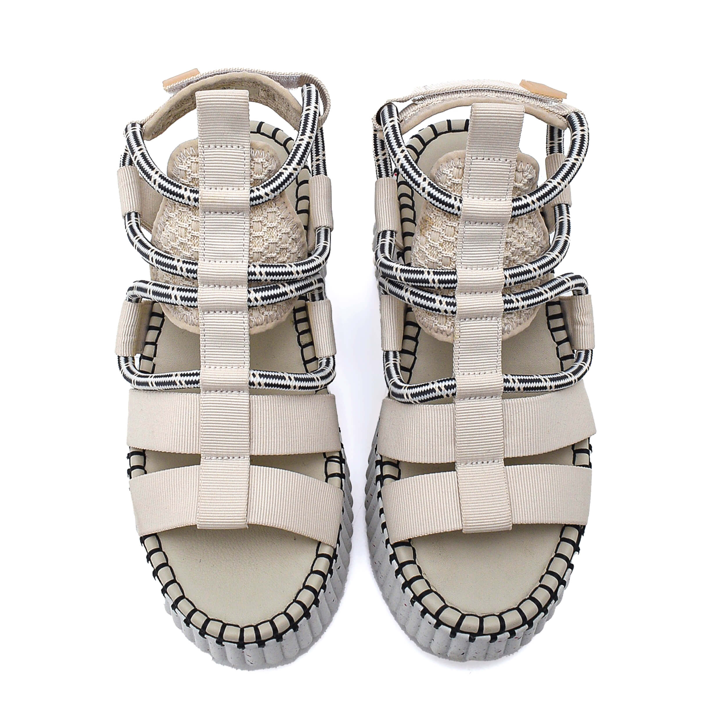 Chloe- White/Black Nama Wedge Platform Sandals 39